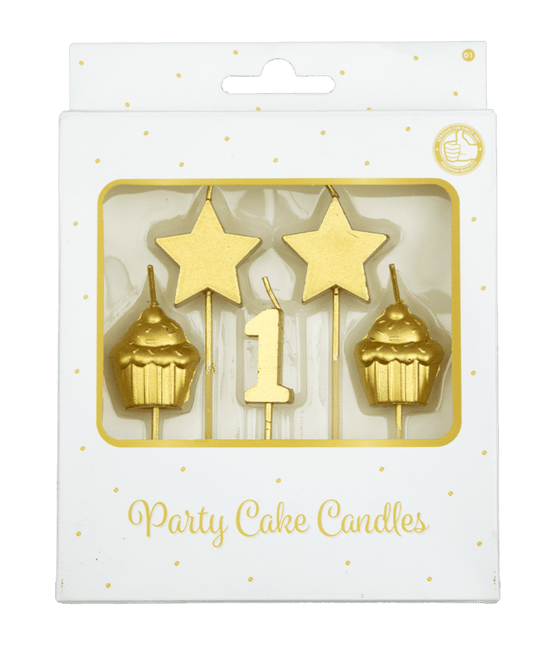 Kaarsjes 1 Jaar Cupcake Goud 17,5cm van Paper Dreams koop je bij Partywinkel