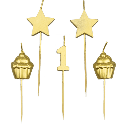Kaarsjes 1 Jaar Cupcake Goud 17,5cm van Paper Dreams koop je bij Partywinkel