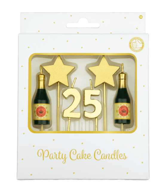 Kaarsjes 25 Jaar Champagne 17,5cm van Paper Dreams koop je bij Partywinkel