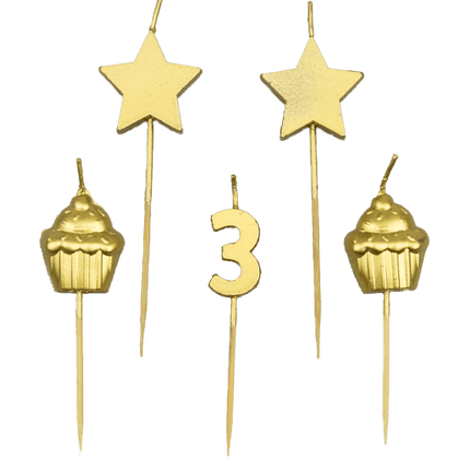 Kaarsjes 3 Jaar Cupcake Goud 17,5cm van Paper Dreams koop je bij Partywinkel
