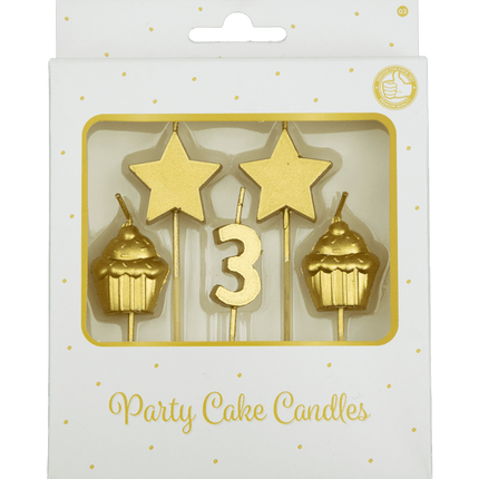 Kaarsjes 3 Jaar Cupcake Goud 17,5cm van Paper Dreams koop je bij Partywinkel