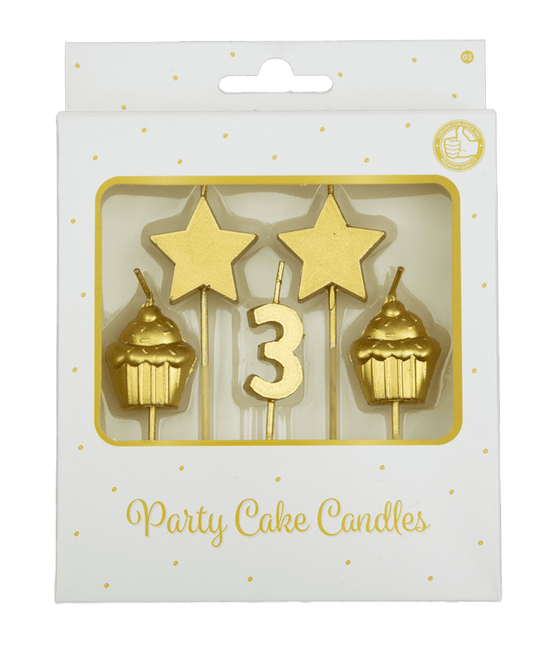 Kaarsjes 3 Jaar Cupcake Goud 17,5cm van Paper Dreams koop je bij Partywinkel