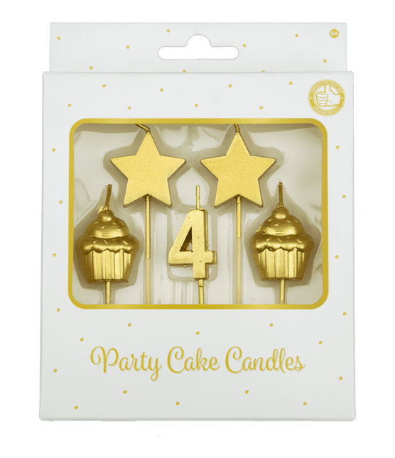 Kaarsjes 4 Jaar Cupcake Goud 17,5cm van Paper Dreams koop je bij Partywinkel