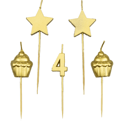 Kaarsjes 4 Jaar Cupcake Goud 17,5cm van Paper Dreams koop je bij Partywinkel