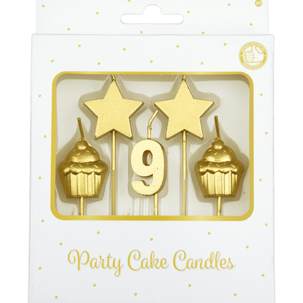 Kaarsjes 9 Jaar Cupcake Goud 17,5cm van Paper Dreams koop je bij Partywinkel