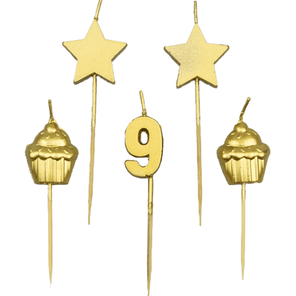Kaarsjes 9 Jaar Cupcake Goud 17,5cm van Paper Dreams koop je bij Partywinkel