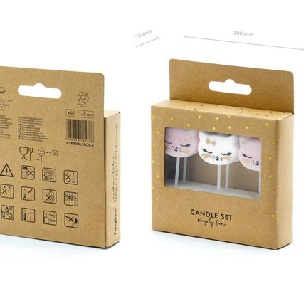 Kaarsjes Kat 2cm 6st van Partydeco koop je bij Partywinkel