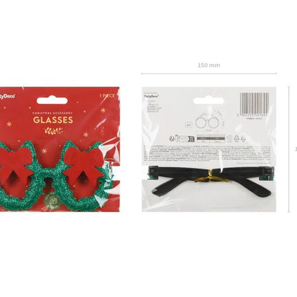 Kerst Bril Rood Groen Strik van Partydeco koop je bij Partywinkel
