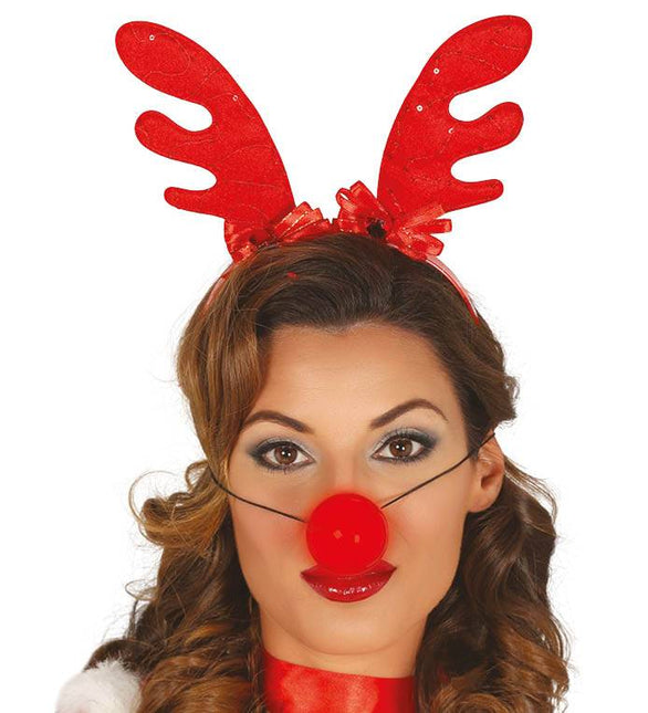 Kerst Haarband Rendier met Lichtgevende Neus Deluxe van Fiestas Guirca koop je bij Partywinkel