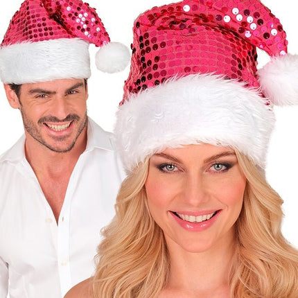 KERSTMAN MUTS PLUCHE EN PAILLETTEN ROZE van Widmann koop je bij Partywinkel