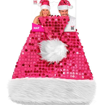 KERSTMAN MUTS PLUCHE EN PAILLETTEN ROZE van Widmann koop je bij Partywinkel