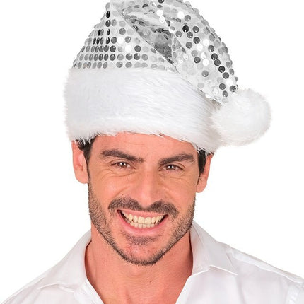 KERSTMAN MUTS PLUCHE EN PAILLETTEN ZILVER van Widmann koop je bij Partywinkel