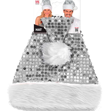KERSTMAN MUTS PLUCHE EN PAILLETTEN ZILVER van Widmann koop je bij Partywinkel