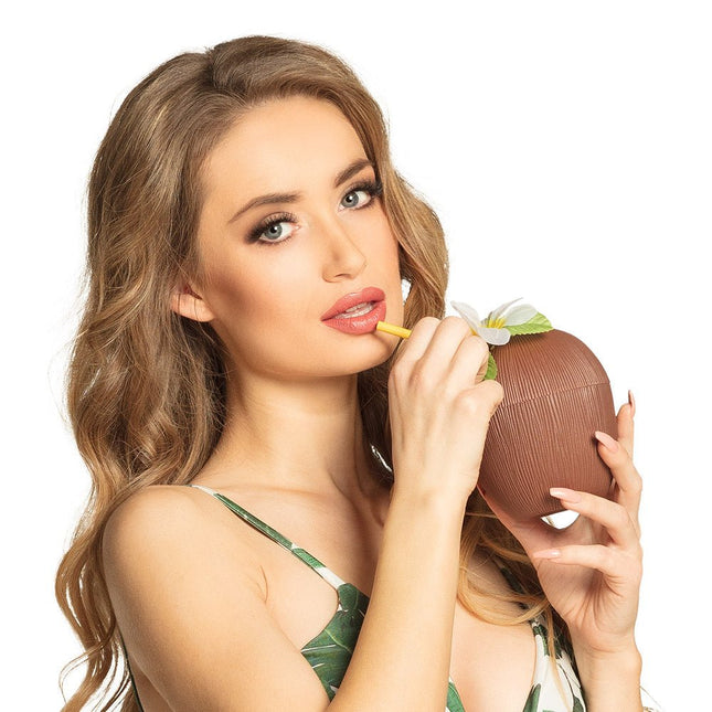 Kokosnoot Beker met Bloem Plastic 10cm van Boland koop je bij Partywinkel