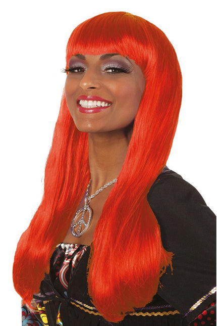 Oranje Pruik Lange Bobline Deluxe van Wilbers & Wilbers koop je bij Partywinkel