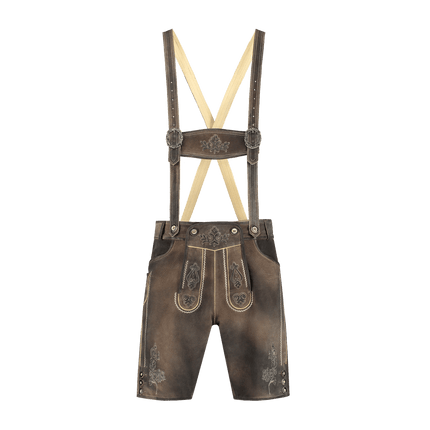 Lederhose Bruin Heren Kort Met Beenknopen van Haus Huberts koop je bij Partywinkel