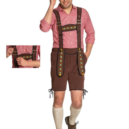 Lederhose Johann met Verstelbare Bretels Donkerbruin Kort van Partychimp koop je bij Partywinkel