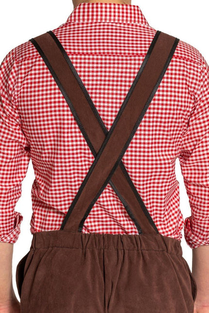 Lederhose Johann met Verstelbare Bretels Donkerbruin Kort van Partychimp koop je bij Partywinkel