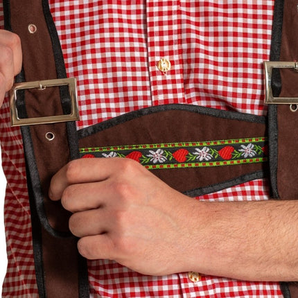 Lederhose Johann met Verstelbare Bretels Donkerbruin Lang van Partychimp koop je bij Partywinkel