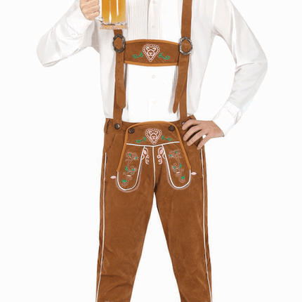 Lederhose Lang Bruin Verstelbare Bretels van Fiestas Guirca koop je bij Partywinkel