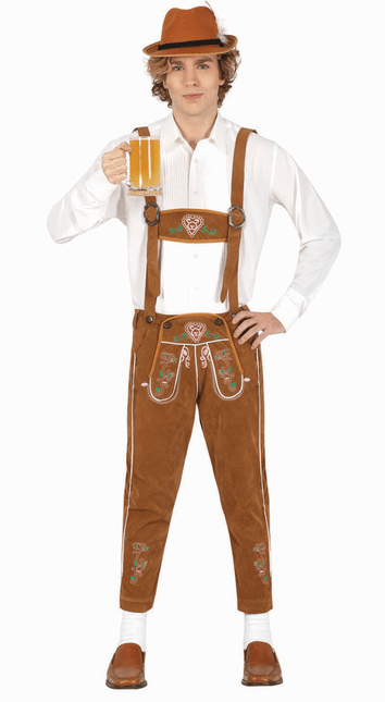 Lederhose Lang Bruin Verstelbare Bretels van Fiestas Guirca koop je bij Partywinkel
