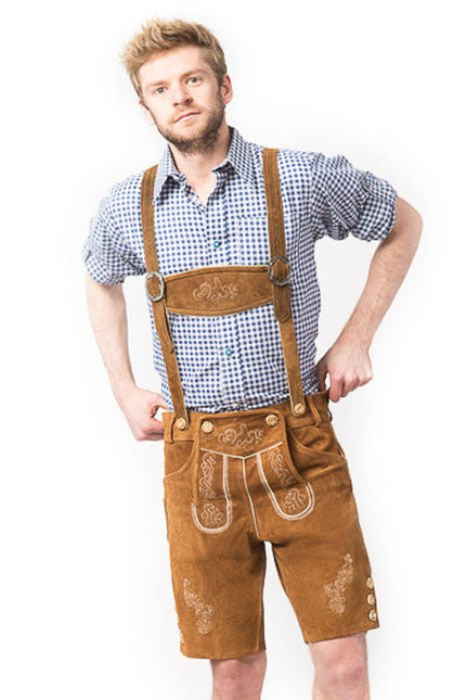 Lederhose Leer Kort Bruin en Bretels van Tannhauser koop je bij Partywinkel