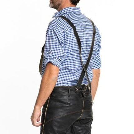 Lederhose Leer Kort Zwart en Riem van Tannhauser koop je bij Partywinkel