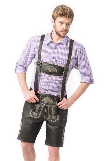 Lederhose Leer Kort Zwart en Riem van Tannhauser koop je bij Partywinkel