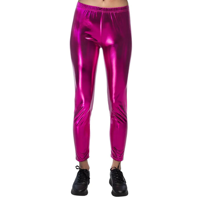 Legging Metallic Fuchsia van Boland koop je bij Partywinkel