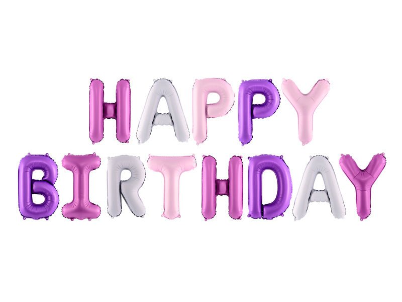 Letterballon Set Happy Birthday Paars Mix Leeg 3,4m van Partydeco koop je bij Partywinkel