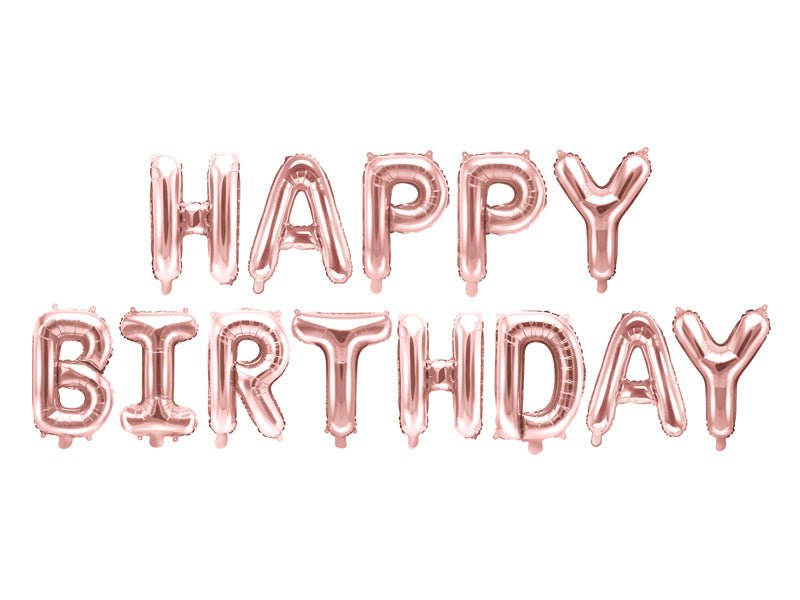 Letterballon Set Happy Birthday Rose Goud Leeg 3,4m van Partydeco koop je bij Partywinkel