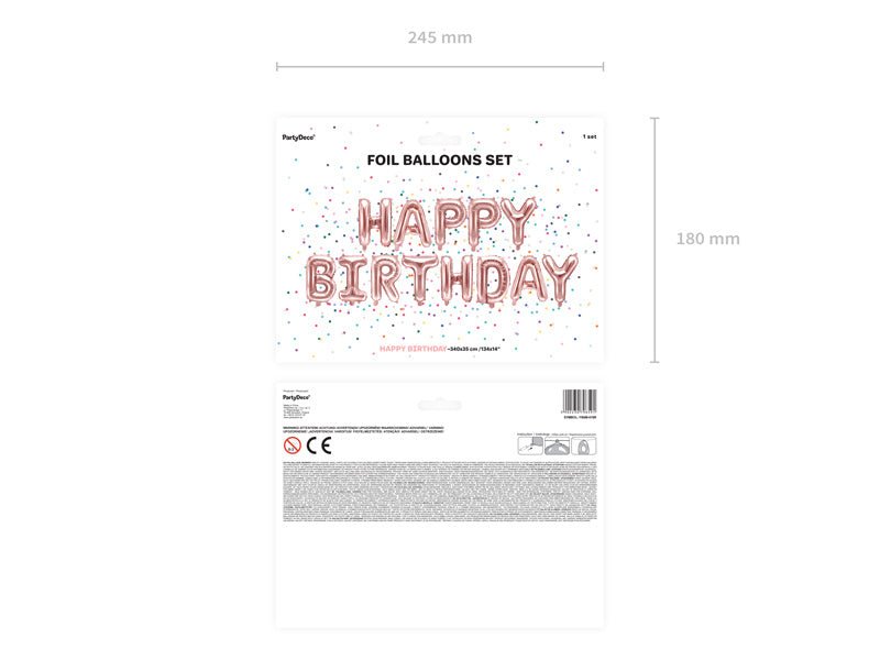 Letterballon Set Happy Birthday Rose Goud Leeg 3,4m van Partydeco koop je bij Partywinkel