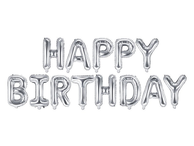 Letterballon Set Happy Birthday Zilver Leeg 3,4m van Partydeco koop je bij Partywinkel