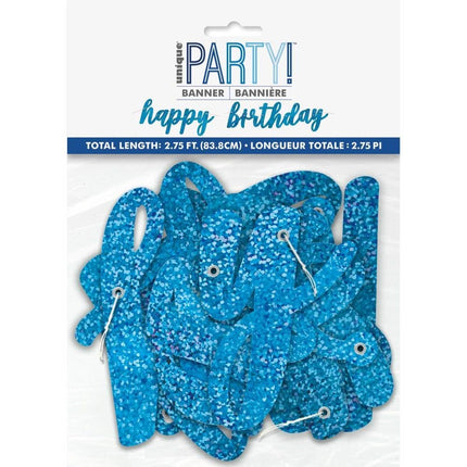 Letterslinger Happy Birthday Blauw 1,68m 2st van Unique koop je bij Partywinkel
