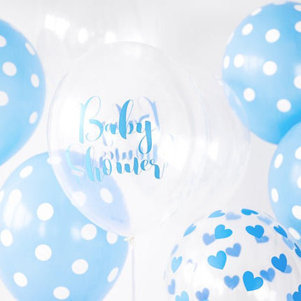 Lichtblauwe Ballonnen Witte Stipjes 30cm 6st van Partydeco koop je bij Partywinkel