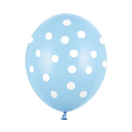 Lichtblauwe Ballonnen Witte Stipjes 30cm 6st van Partydeco koop je bij Partywinkel