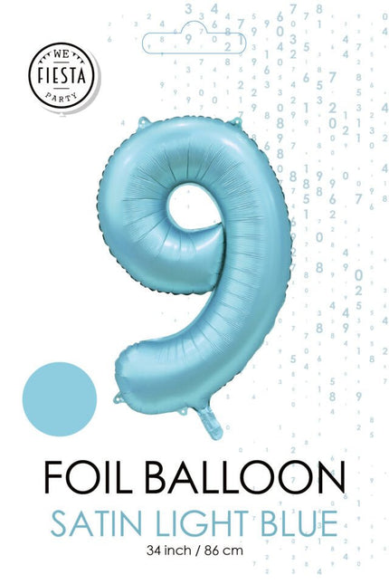 Lichtblauwe Cijfer Ballon 9 Jaar Glans 86cm van WeFiesta koop je bij Partywinkel