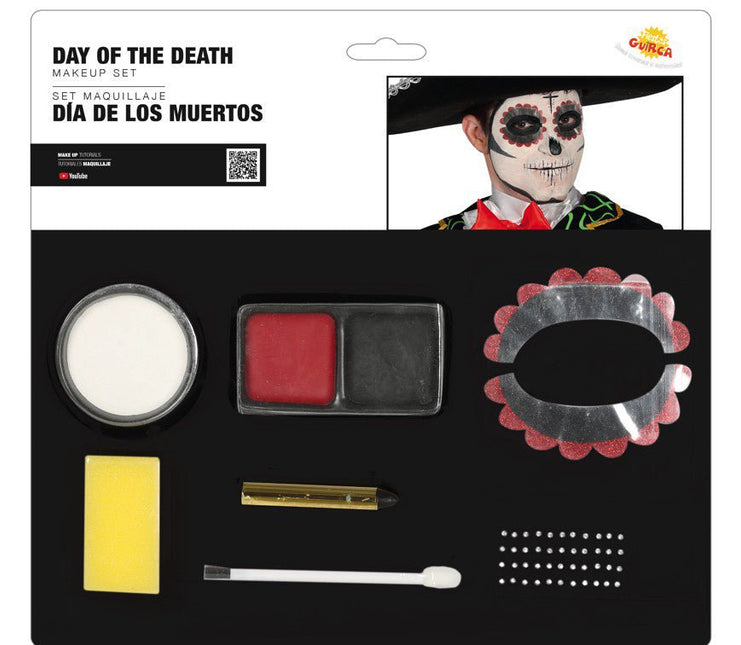 Make - Up Set Day Of The Dead Zwart Rood 8 delig van Fiestas Guirca koop je bij Partywinkel
