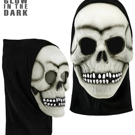 MASKER SCHEDEL MET KAP - LATEX GLOW IN THE DARK van Widmann koop je bij Partywinkel