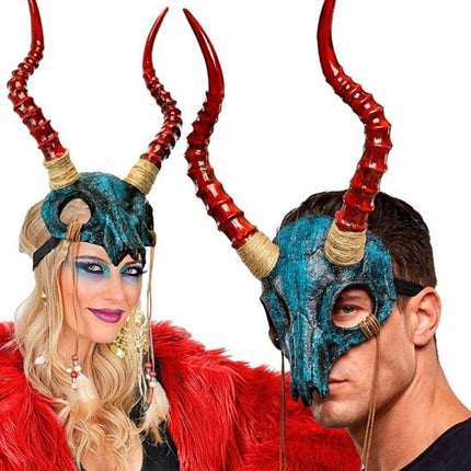 MASKER SHAMAN STIERSCHEDEL MET HORENS EN VEREN van Widmann koop je bij Partywinkel