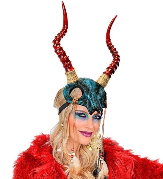 MASKER SHAMAN STIERSCHEDEL MET HORENS EN VEREN van Widmann koop je bij Partywinkel