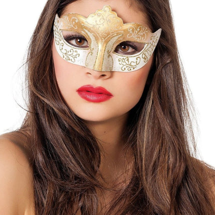 Venetiaans Oogmasker Wit Goud Glitter van Wilbers & Wilbers koop je bij Partywinkel