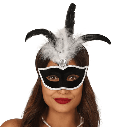 Masker Veren Zwart Fluweel van Fiestas Guirca koop je bij Partywinkel