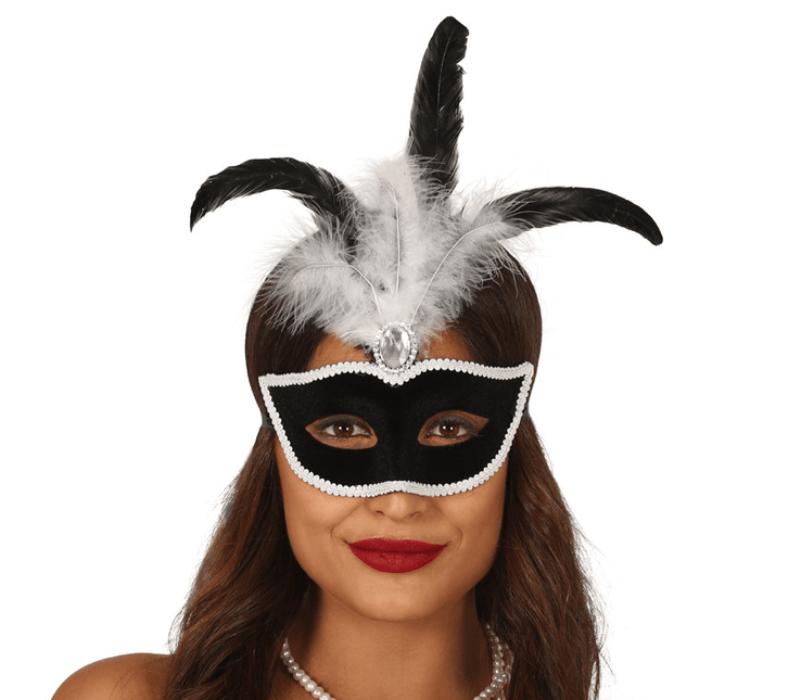 Masker Veren Zwart Fluweel van Fiestas Guirca koop je bij Partywinkel