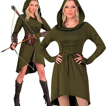 Middeleeuwse Gotische Jurk Dames met kap Groen van Widmann koop je bij Partywinkel