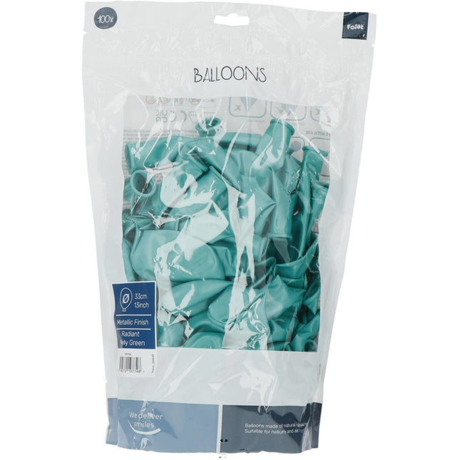 Mintgroene Ballonnen Metallic Minty Green 33cm 100st van Folat koop je bij Partywinkel