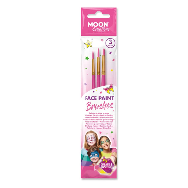 Moon Creations Face Paint Brushes 3 Pack Pink van Moon Creations koop je bij Partywinkel