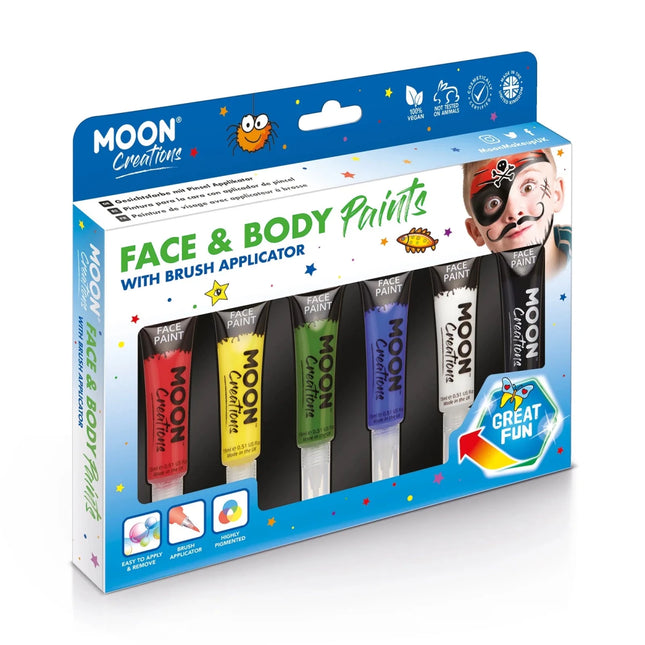 Moon Creations Face Paint with Brush Applicator Dark Blue 15ml van Moon Creations koop je bij Partywinkel