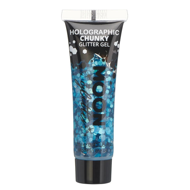 Moon Glitter Holographic Chunky Glitter Gel Blue 12ml van Moon Creations koop je bij Partywinkel
