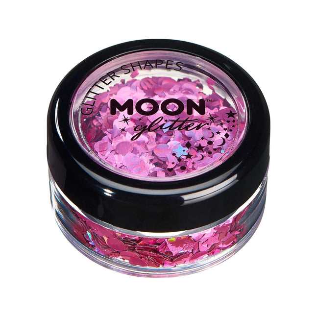 Moon Glitter Holographic Glitter Shapes Pink 3g van Moon Creations koop je bij Partywinkel